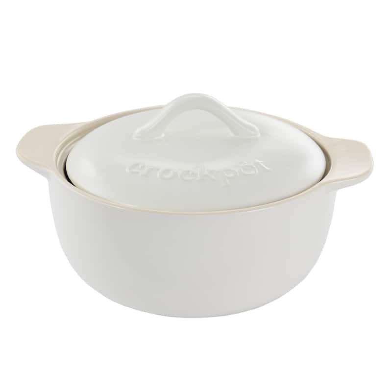 2.3 Quart Round Stoneware Casserole with Lid in White - White