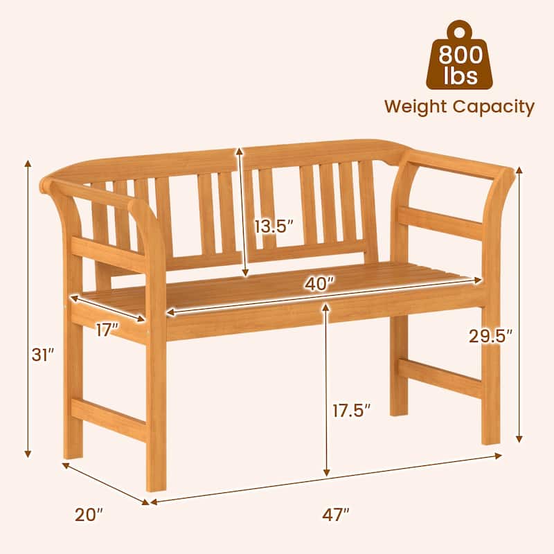 Gymax 47'' Outdoor Loveseat Bench w/Curved Armrests for Backyard Front