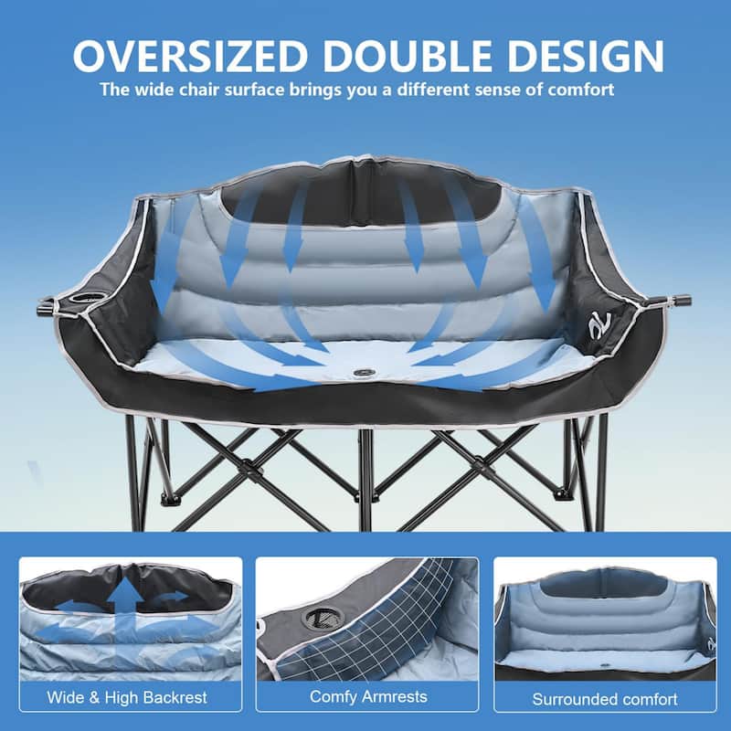 DoCred Double Camping Chair, Fully Padded Folding Camping Duo Chair