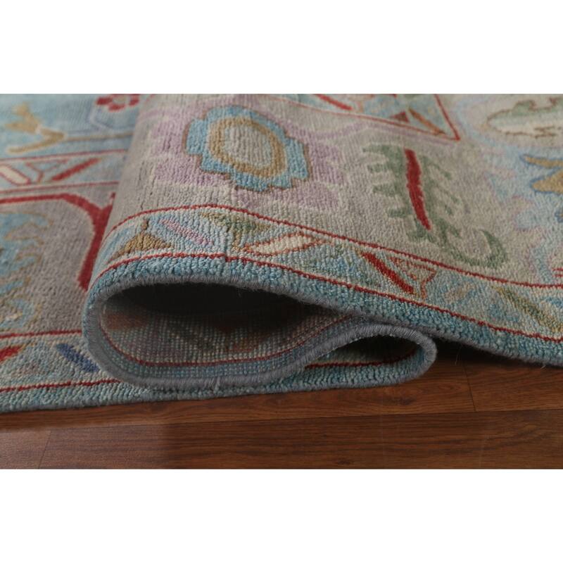 Light Blue Oushak Style Area Rug Handmade Wool Carpet - 9'0" x 11'9"