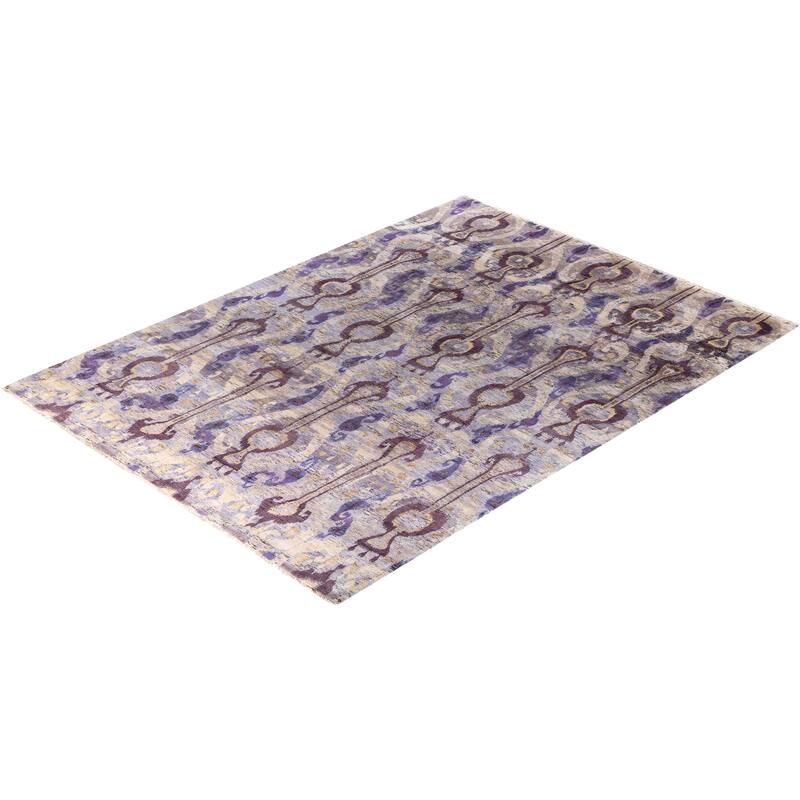 Ikat One-of-a-Kind Handmade Area Rug, Purple - 9' 0" x 12' 3"