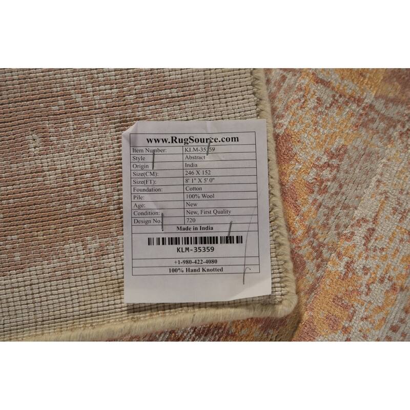 Striped Modern Abstract Indian Area Rug Handmade Wool Carpet - 5'0"x 8'1"