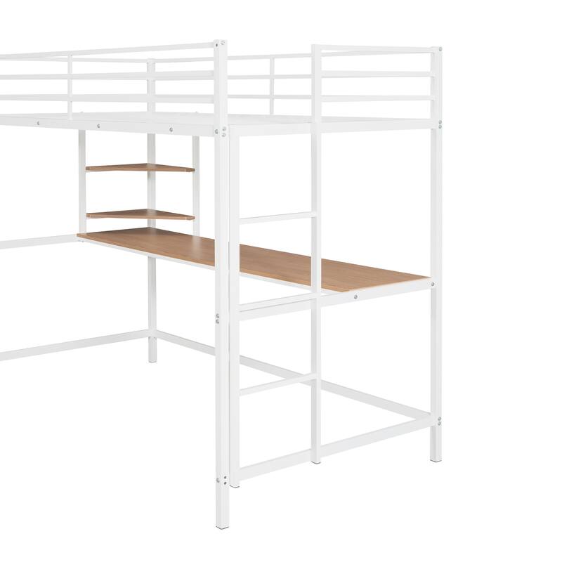 Metal Loft Bed with Desk, Ladder, and Shelf for Kids