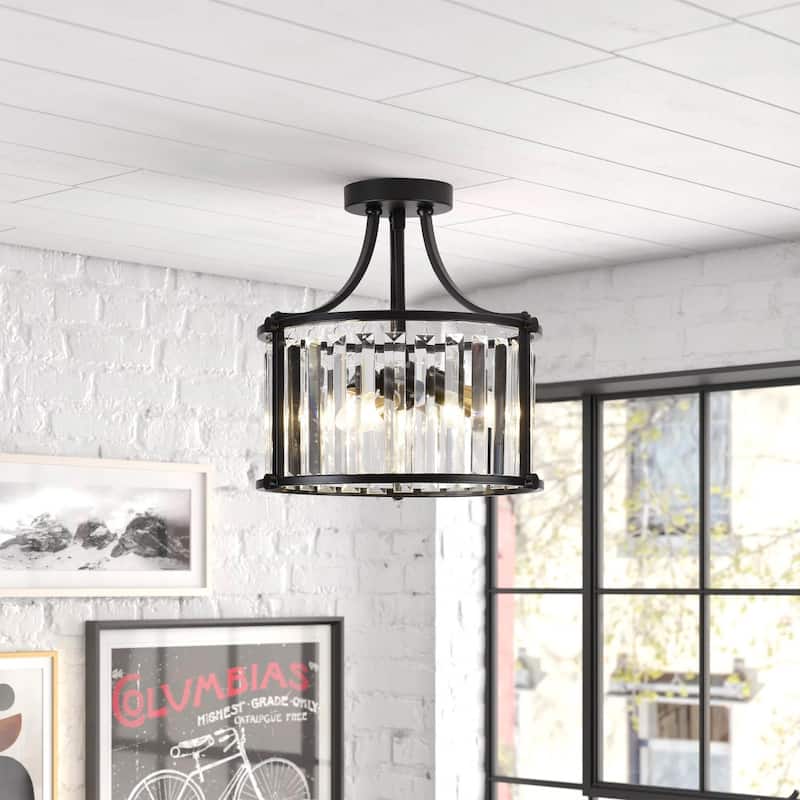 Modern 3-Light Semi Flush Mount Crystal Ceiling Lamp for Kitchen Bedroom Foyer