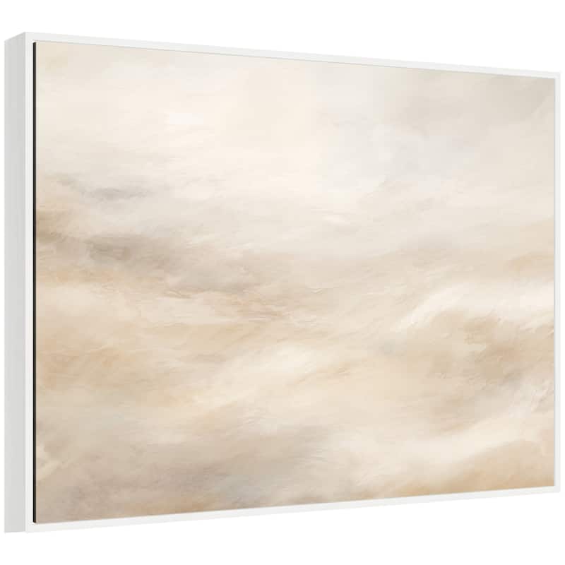 Kate and Laurel Sylvie Tonal Abstract Textural White and Beige Framed Canvas by The Creative Bunch Studio - 42x32 - White