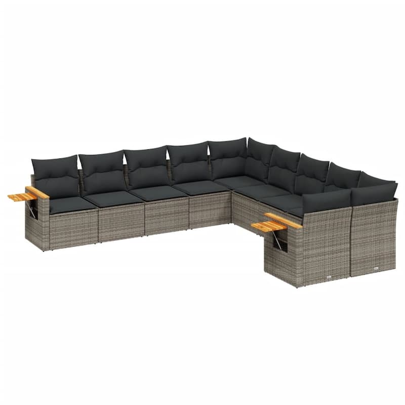 vidaXL Patio Sofa Set with Cushions Outdoor Conversation Furniture Poly Rattan - 24.4 x 33.5 x 27.2 in