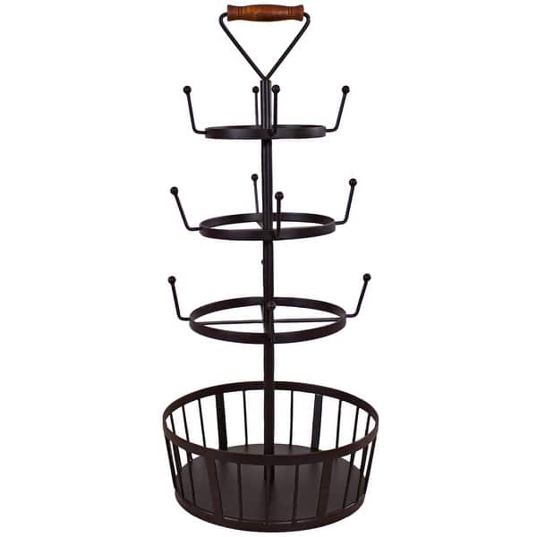 Sunnydaze Round 4-Tier Coffee Mug Tree with Basket