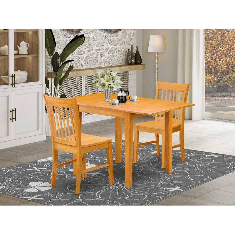 HomeStock 3-Pc Natural Brown Oak Finish Solid Wood Top Dining Table Set