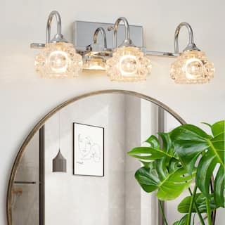 Modern Chrome Bathroom Vanity Light with Patterned Glass Shades