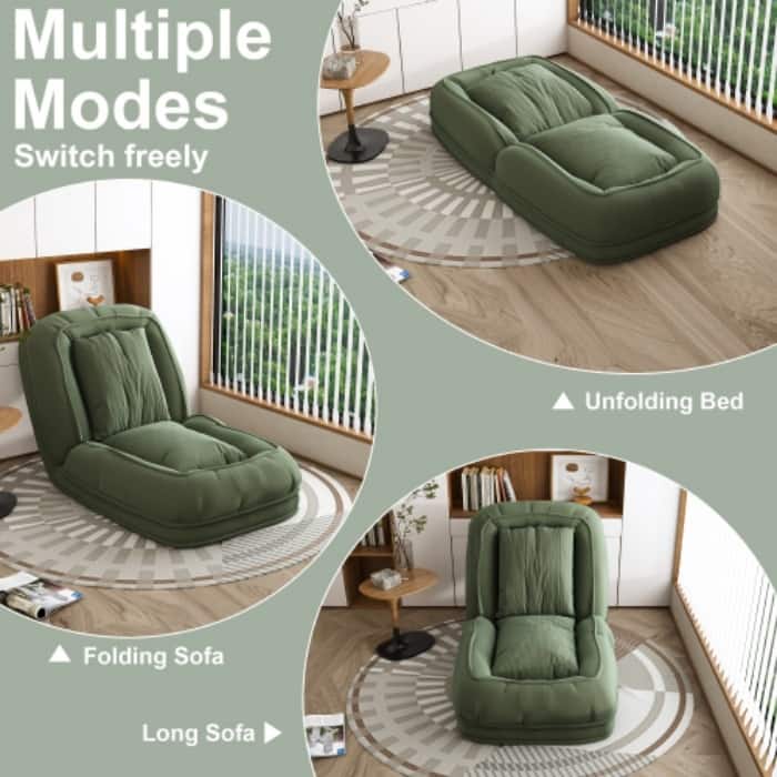 Upholstered Human & Dog Shared Sofa Bed, 5-Position Adjustable Foldable Lounger with Pillows