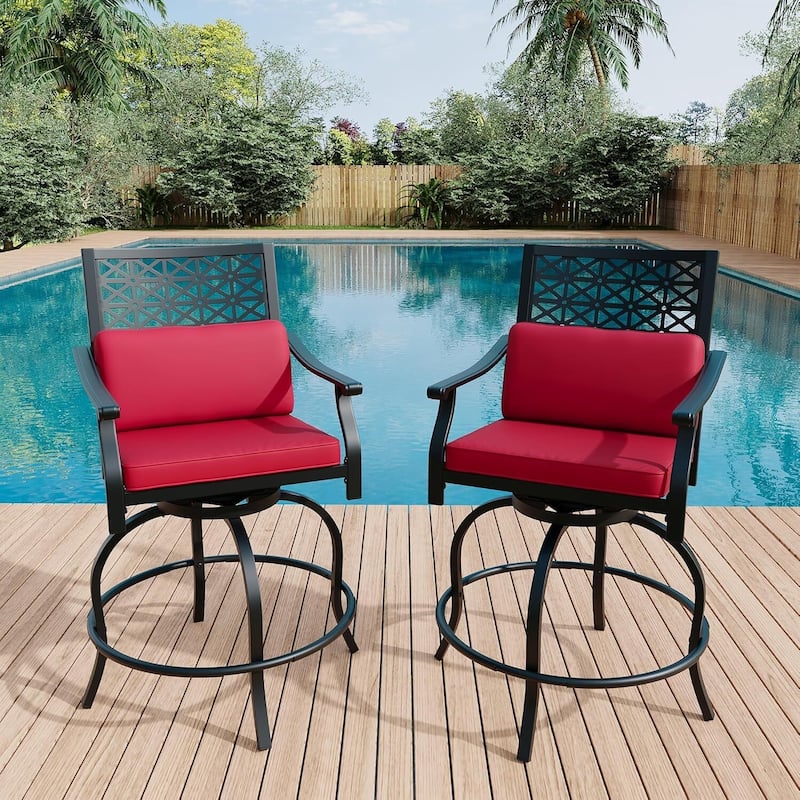 2PCS Patio Outdoor Swivel Bar Stools for Backyard Garden - Red