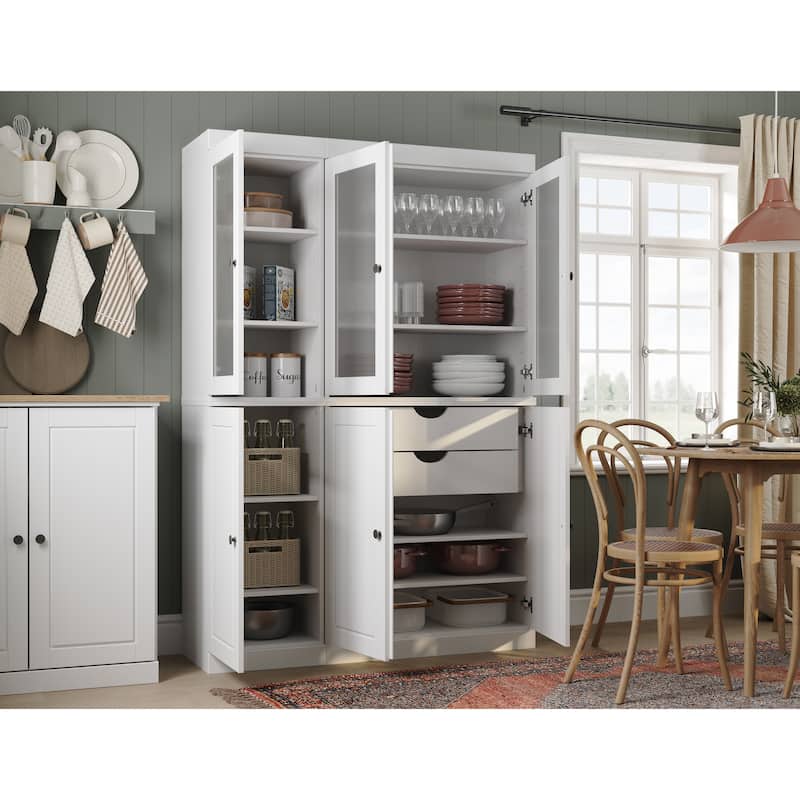 Palace Imports 100% Solid Wood 48.5" Pantry China Cabinet with Frosted Glass, Solid Wood Doors and 2-Drawers