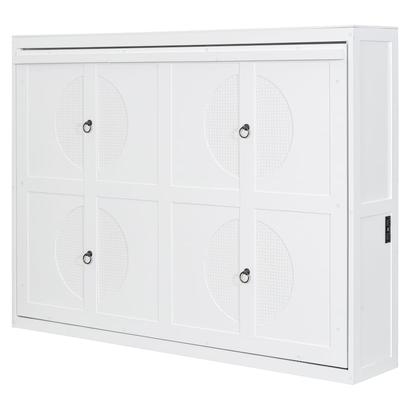 Murphy Bed Cabinet Bed with Circular Carving Pattern and Built-in Charging Station for a Multi-use Guest Room, Home Office