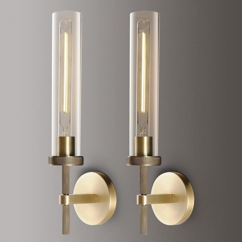 KAYLA Indoor Wall Light, Brass Wall Sconces Lighting Fixture, Bathroom Vanity Wall Sconces, Glass Tube Wall Sconces(2-Sets) - 2 - Brass-19''