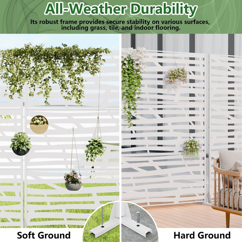 Metal Privacy Screen Fence Panel with Stylish Pattern Set of 2