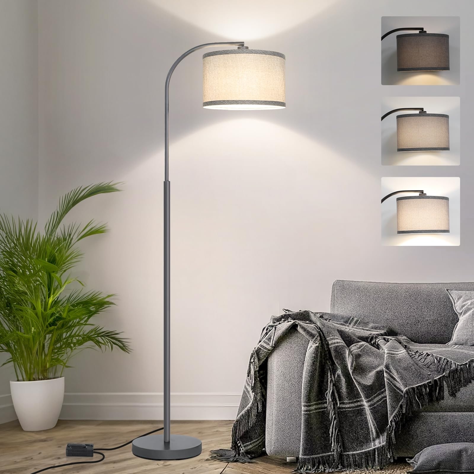 Modern Arc Floor Lamp, Dimmable LED Standing Lamp with Remote