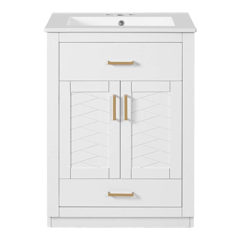 Floor Standing 24" Bathroom Vanity for Small and Medium Restroom, Integrated Ceramic Sink Bathroom Storage Cabinet