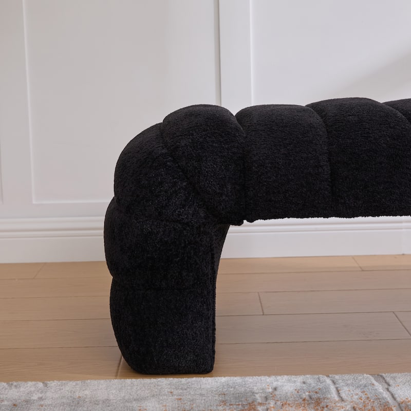 69.7" W Modern Chenille Bedroom Entryway Bench with Wood Legs
