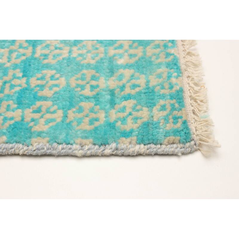 ECARPETGALLERY Hand-knotted Silk Shadow Aqua Wool Rug - 2'6 x 8'0