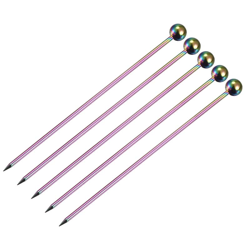 Metal Cocktail Picks 8Pcs, Reusable Cocktail Toothpick Ball Shape - Rainbow - 11 cm/ 4.3 inches