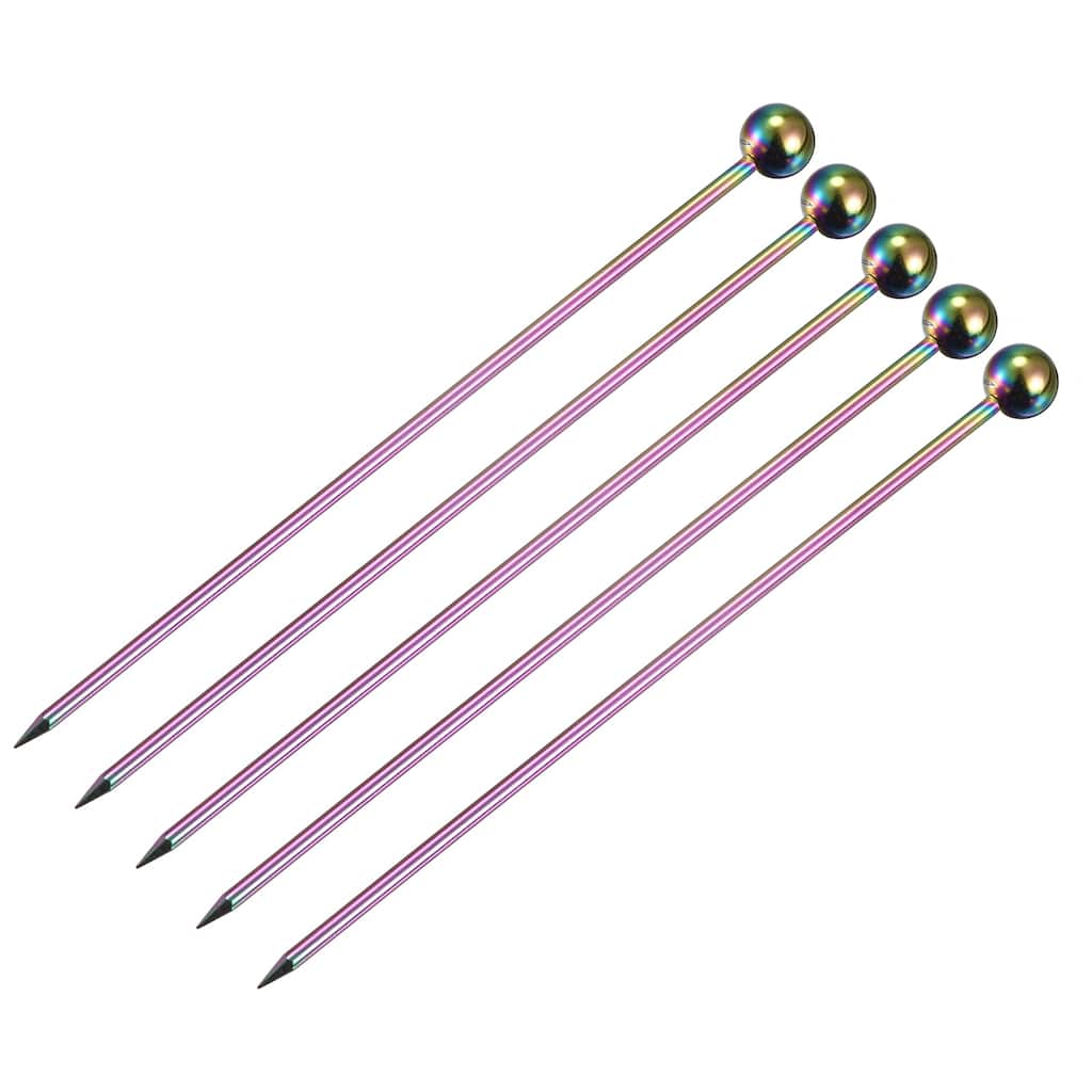 Metal Cocktail Picks 8Pcs, Reusable Cocktail Toothpick Ball Shape - Rainbow - 11 cm/ 4.3 inches