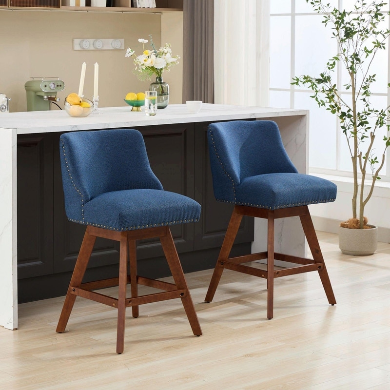 Set of 2 Counter Height Swivel Barstools with 26" Seat Height, Upholstered for Comfort