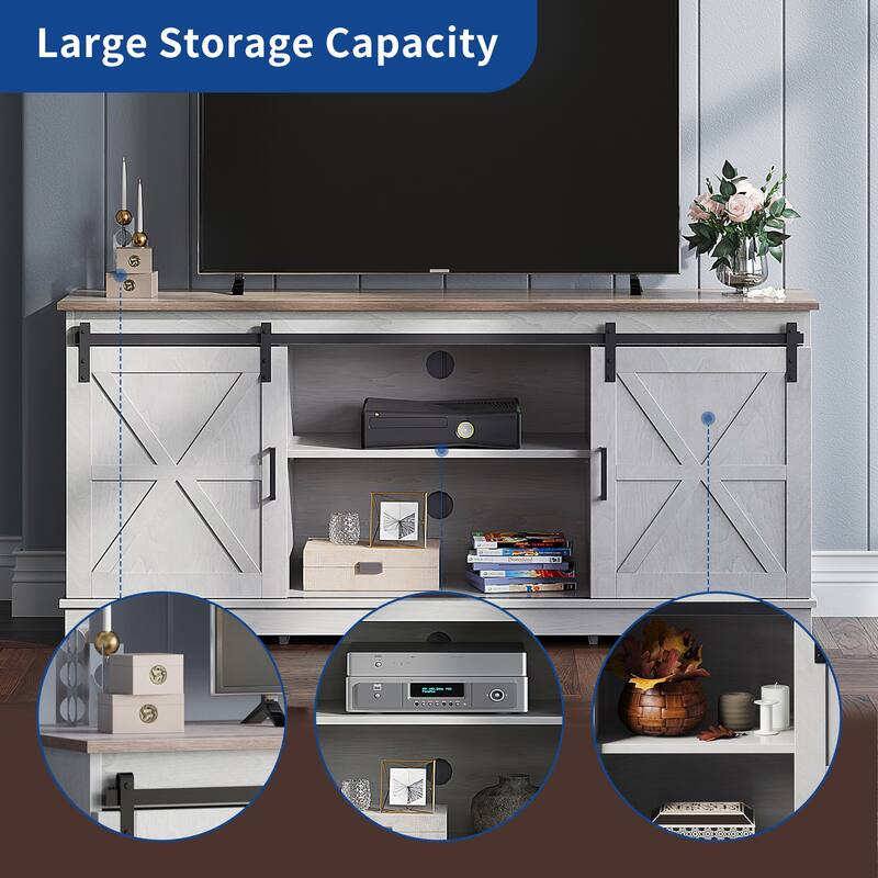 Moasis Farmhouse TV Stand with Barn Door Media Console Entertainment Center with Storage Cabinets