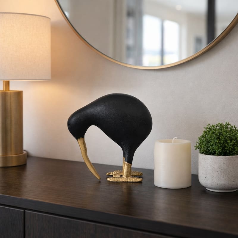 Decorative Metal Kiwi Bird Figurine Sculpture - Black & Gold