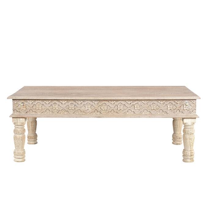 HomeRoots 51" White Solid Wood Distressed Coffee Table - 51