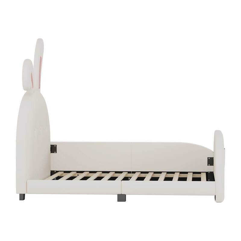 Twin size PU Rabbit Princess Bed with Headboard and Footboard,250LBS Capacity
