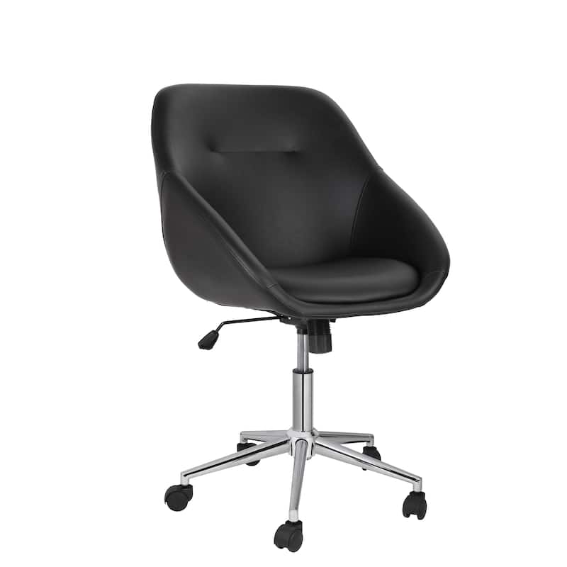 Porthos Home Hayes Swivel Office Chair, Chrome Base, PU Leather - Black