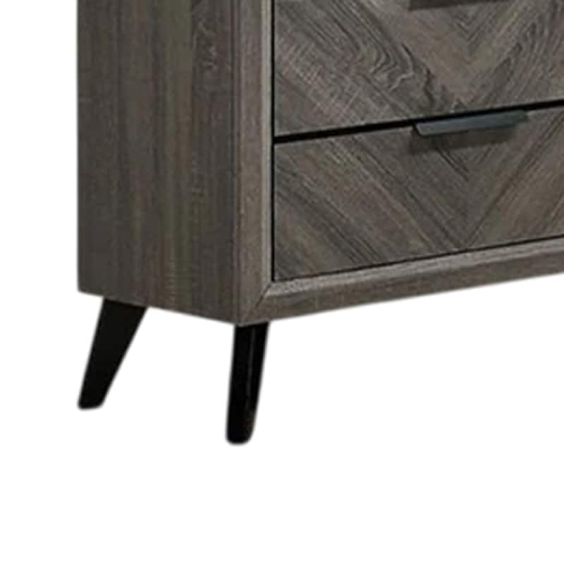 Vey Wide Dresser, 6 Drawers, Finger Handles, Black Chevron Solid Wood