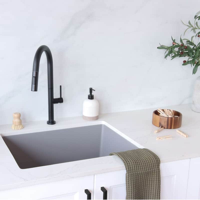 STYLISH 25 inch Single Bowl Dual Mount Composite Granite Utility Sink