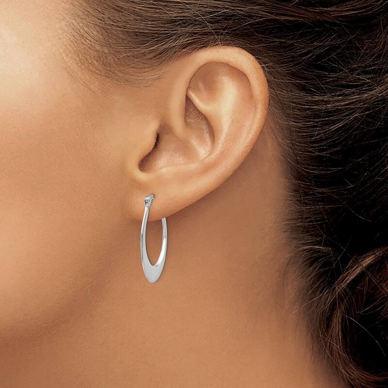 Curata 14k White Gold Polished Flat 26mm Hoop Earrings