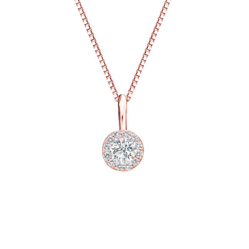 Auriya 14k Gold 1/4ct TDW Round Diamond Halo Necklace (I-J, SI2-SI3) - Rose