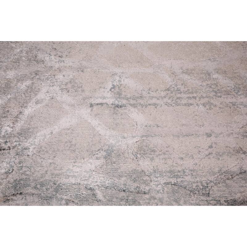 All-Over Abstract Indian Area Rug Handmade Beige Wool Carpet - 5'6"x 7'11"