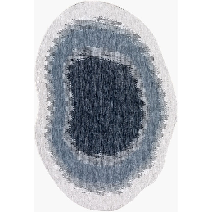 Livabliss Miami Beach Traditional Indoor/Outdoor Area Rug - 6'7" x 9' Specialty - Blue/Cream