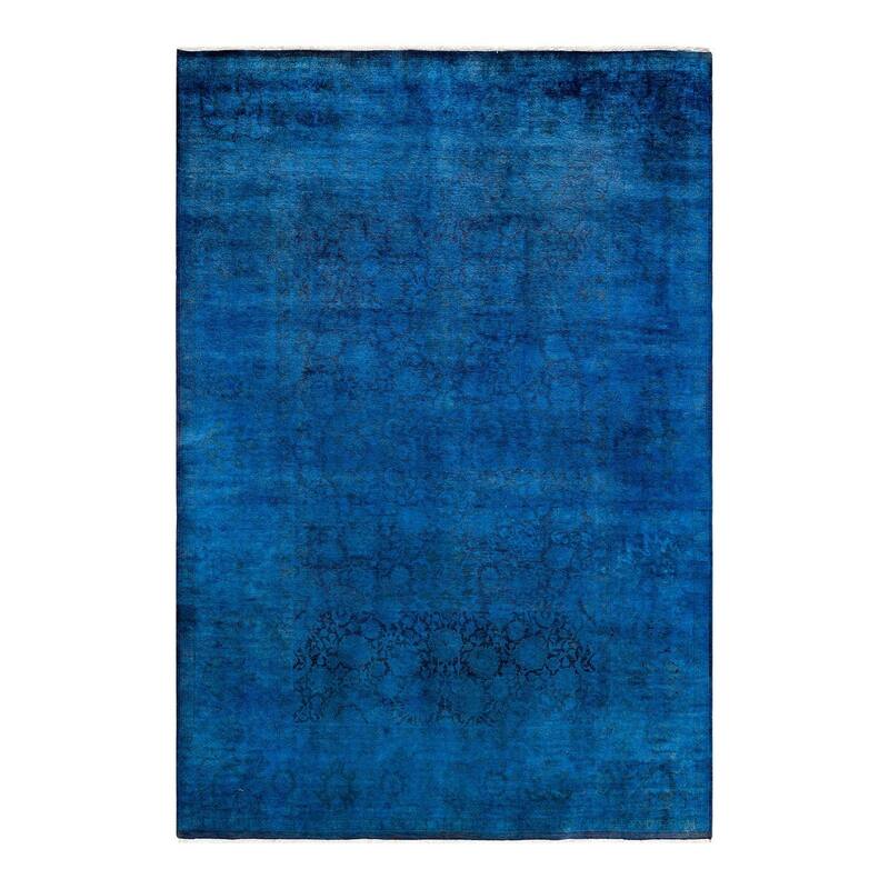 Overton Hand Knotted Wool Vintage Inspired Modern Contemporary Overdyed Blue Area Rug - 6' 1" x 8' 10"