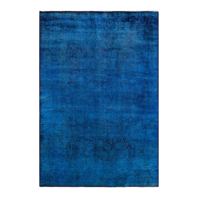 Overton Hand Knotted Wool Vintage Inspired Modern Contemporary Overdyed Blue Area Rug - 6' 1" x 8' 10"
