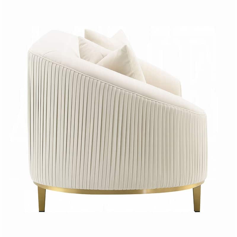Artina Loveseat, 2 Accent Throw Pillows, Ivory Velvet and Gold 74 Inch