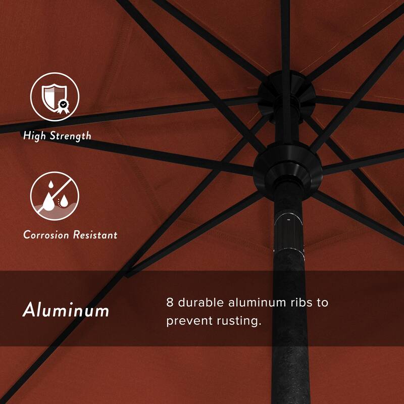 California Umbrella 75' Round Crank Lift Push Button Tilt Black Aluminum Patio Umbrella, Olefin