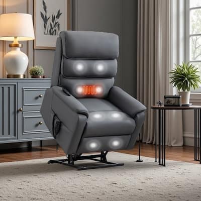 Dual Motor Power Lift Recliner Chair, with Heat & Massage, 350lbs Capacity, Infinite Position, Power-Remote, Side Pockets