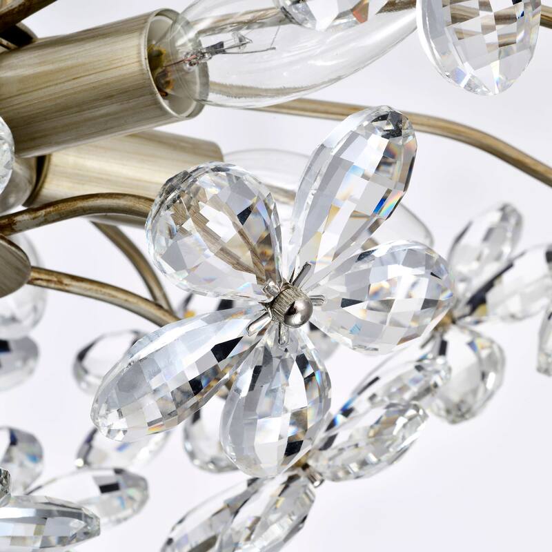 Rosa 6-Light Brushed Silver-ish Champagne Flower Crystal Chandelier
