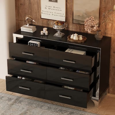 Mirrored Storage Cabinet with 6 Drawers