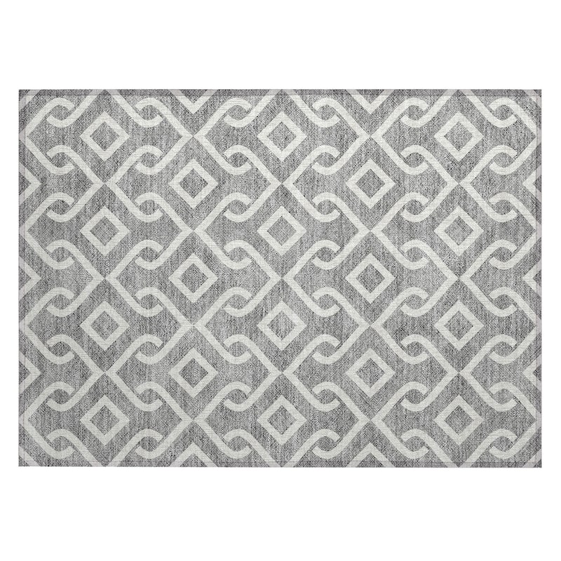 Machine Washable Indoor/ Outdoor Chantille Scroll Trellis Rug