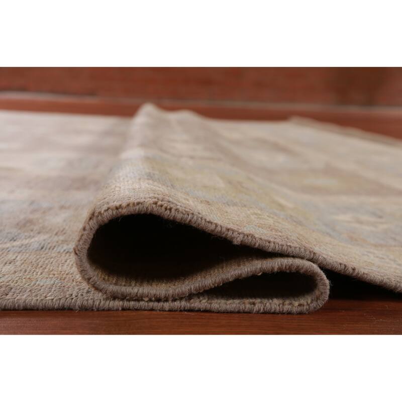 Hand Knotted Oriental 100% Wool Carpet Transitional All-Over Brown Oushak Area Rug - 11' 10'' X 9' 0''