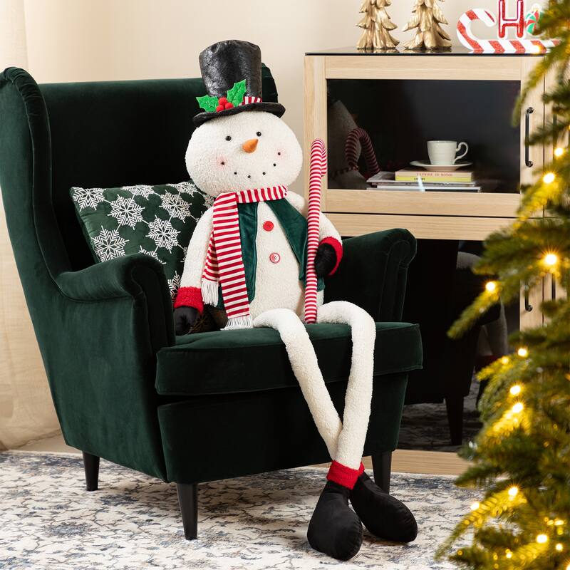 Glitzhome 60"H Christmas Oversized Fabric Santa Snowman Nutcracker With Dangle Legs