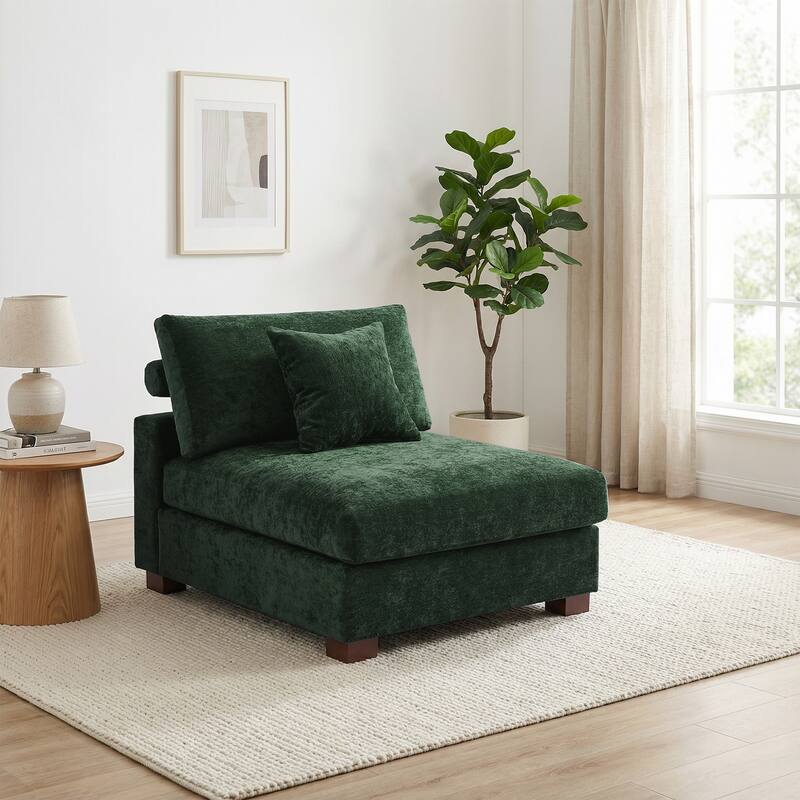 Chenille Upholstered Armless Accent Chair With Plush Cushion - ARMLESS CHAIR - Green
