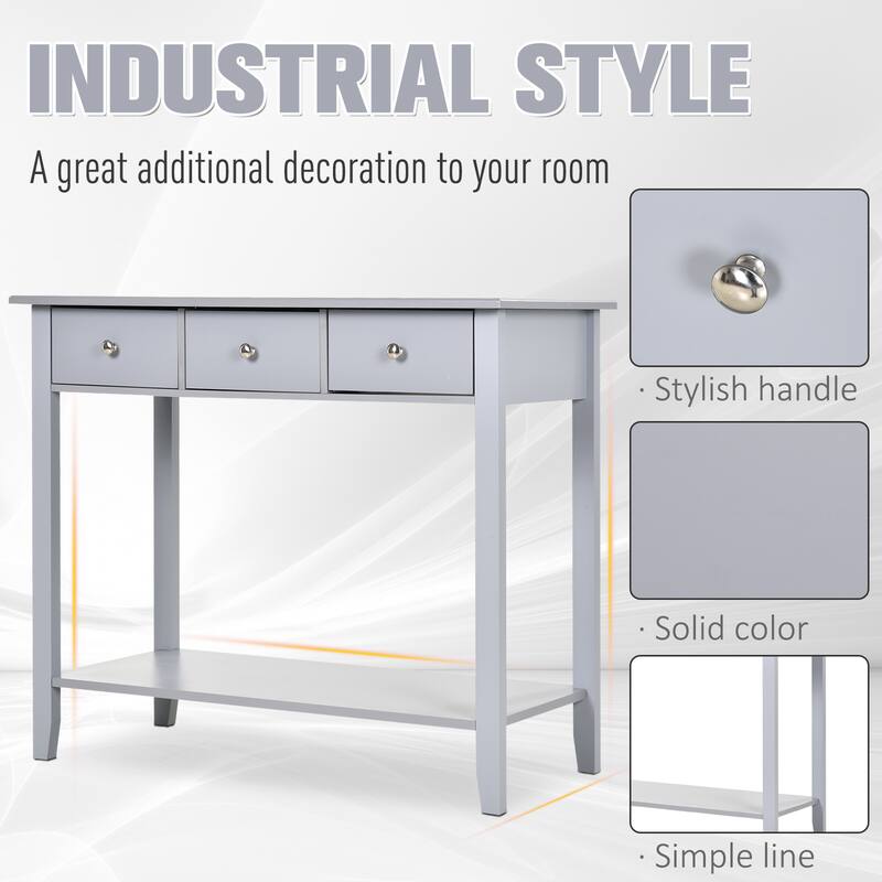 HOMCOM Console Table Industrial Desk with Drawer Bottom Shelf & Large Tabletop for Pictures, Great for the Entryway