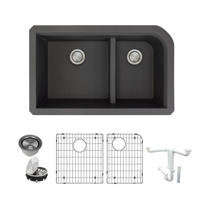 Transolid K-RUDJ3118 Radius 31-3/4" Undermount Double Basin Granite - Black
